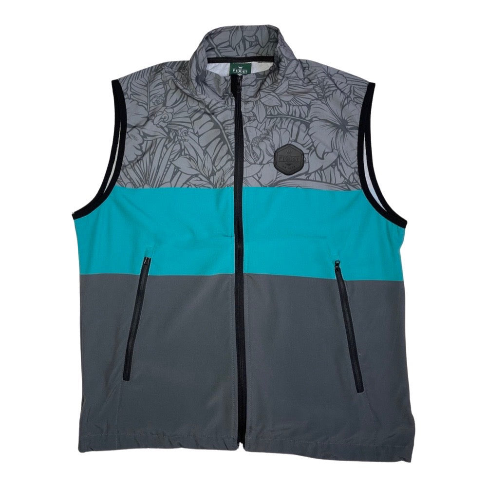 FLORAL COLOR BLOCK HYBRID VEST - TEAL/GREY